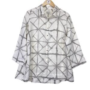 iLINEN LIFESTYLE White Gray Linen Shirt Womens XL Lagenlook